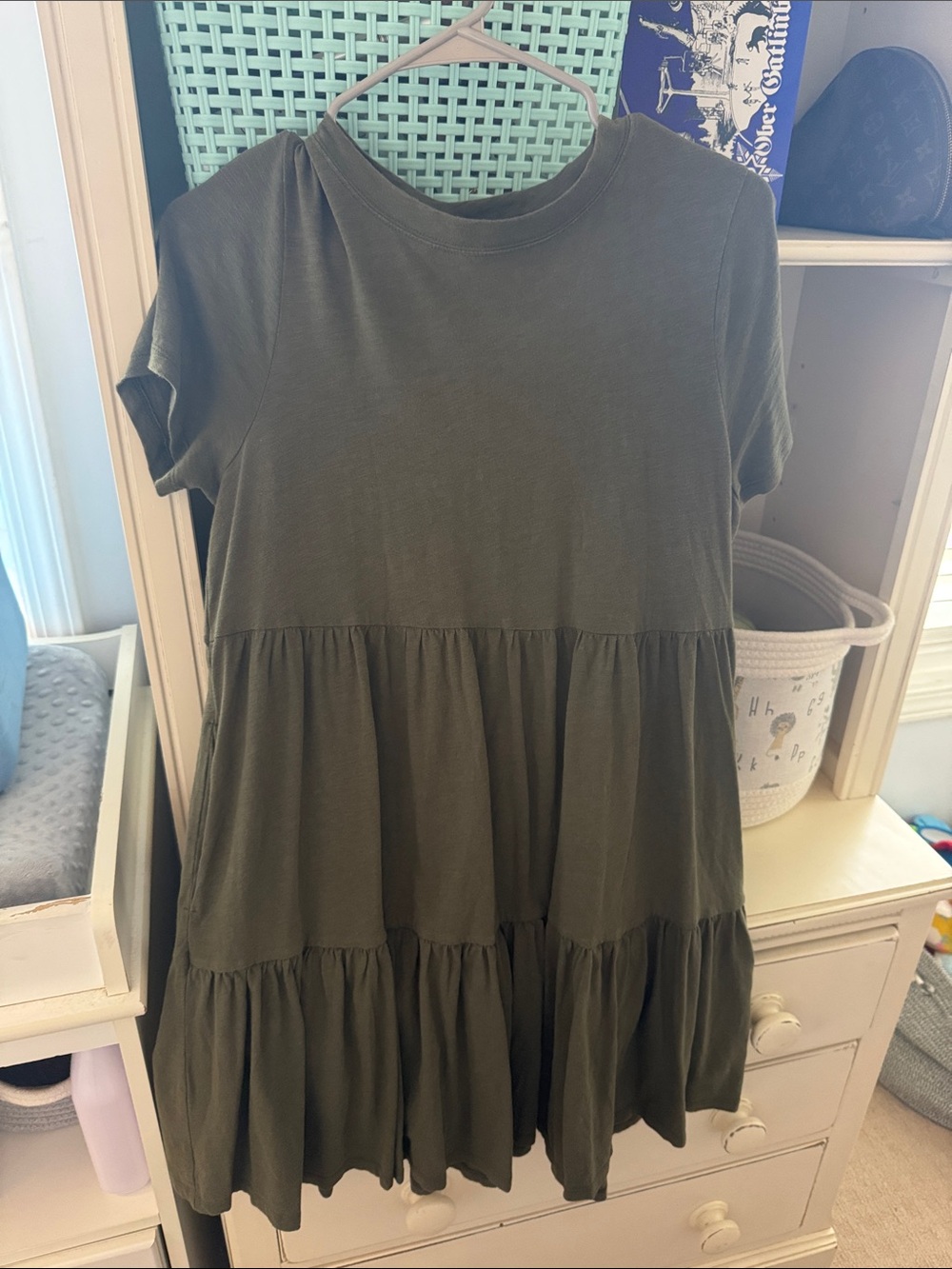 Old Navy Olive Green Tiered Midi Dress